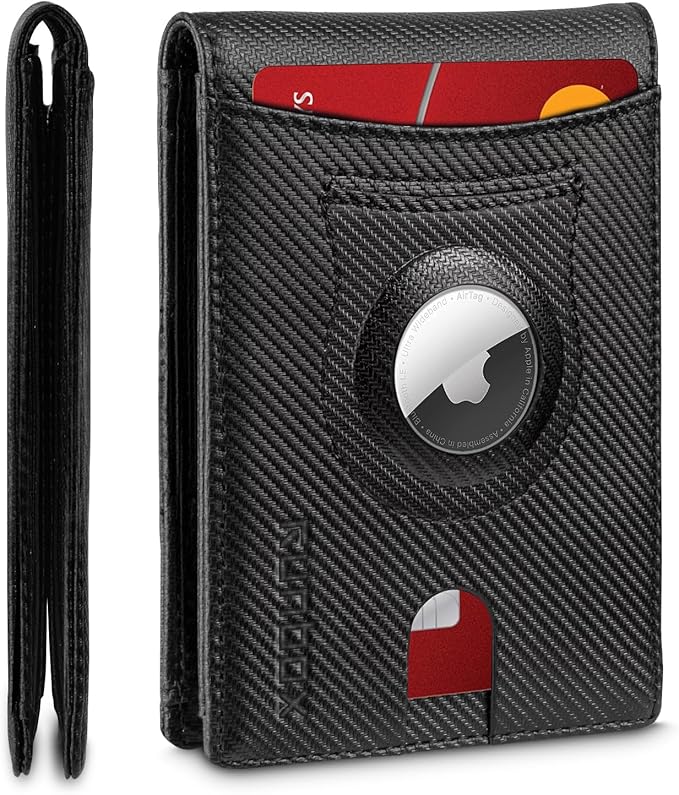 RUNBOX AirTag-Wallet-Mens-Slim-RFID Blocking Wallets Leather with Bill Compartment Air Tag Bifold Card Holder Wallet Gifts for Men Dad