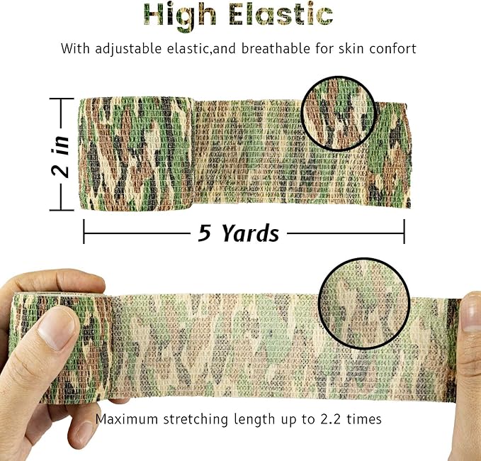 FRESINIDER 9 Rolls Self Adhesive Wrap Athletic Tape Gauze, Breathable Elastic Cohesive Bandage for Sports Injury & Pet (7 Pcs 2" x 5 Yards + 2 Pcs 1" X 5 Yards) (Asian Tiger Camo)