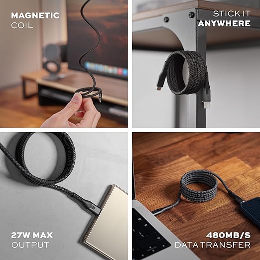 Statik MagStack USB to USB C Cable, A to Type C Charger Fast Charging Phone Charger Cord, On The Go Magnetic Charging Cable for Car, Compatible with iPhone 16 Pro Max, Galaxy S24, 27W 3FT/1M, 5-Pack