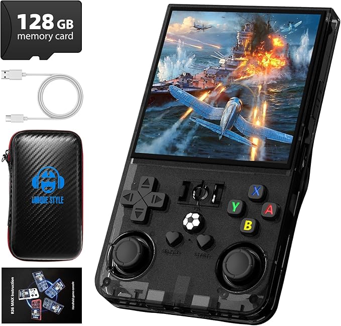 R36MAX Retro Handheld Game Console, 4.0 Inch 720x720 IPS Screen, 128GB Built-in 22000+ Classic Game, Portable Hand Held Open Source Linux System, 4000mAh Battery Retro Gaming Console(Black 128GB)