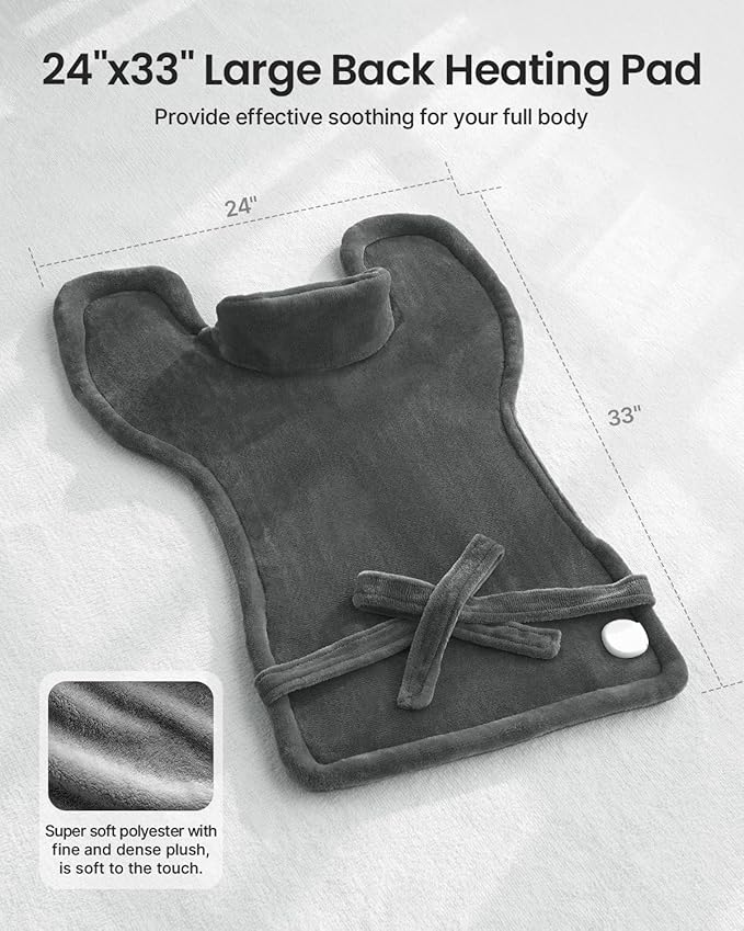 RENPHO Electric Heating Pad for Back, Valentines Day Gifts for Her Him, Birthday Gifts for Women Men Mom, FSA Eligible HSA Approved, Large Heat Pad for Neck Shoulders, 24"x33", ETL Certified, Gray