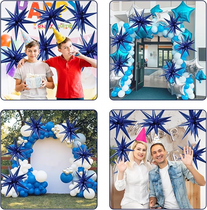 6PCS Star Balloons, 22Inch Large Navy Blue Star Balloon Explosion Foil Balloons Cone Spike Balloon for Birthday Graduation Wedding Anniversary Party Backdrops Decorations