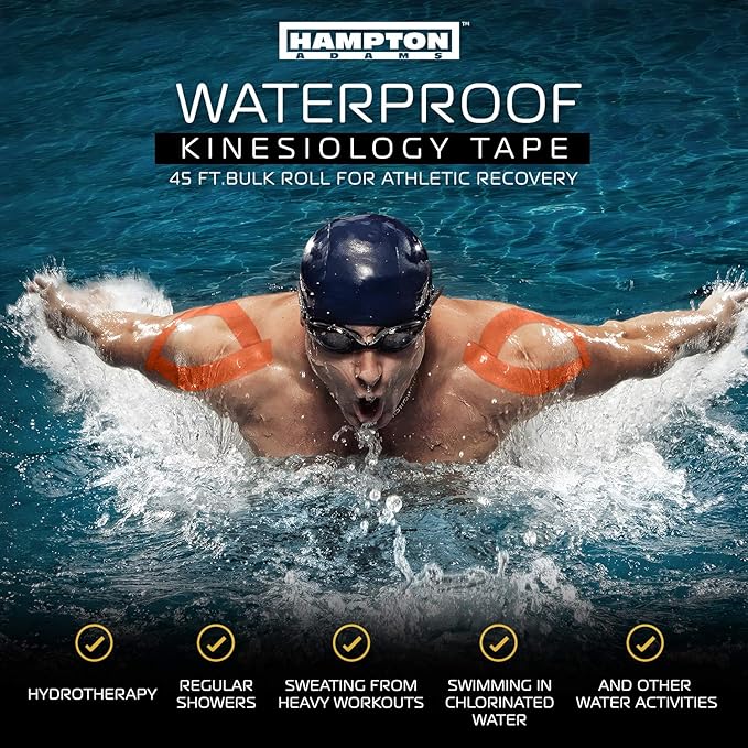 Hampton Adams | As Seen on Shark Tank | Elastic Kinesiology Tape (Bulk Roll) | 135ft Uncut | Supports & Protects Muscle Wrist Knee Shoulder Back Plantar Fasciitis | Waterproof Hypoallergenic