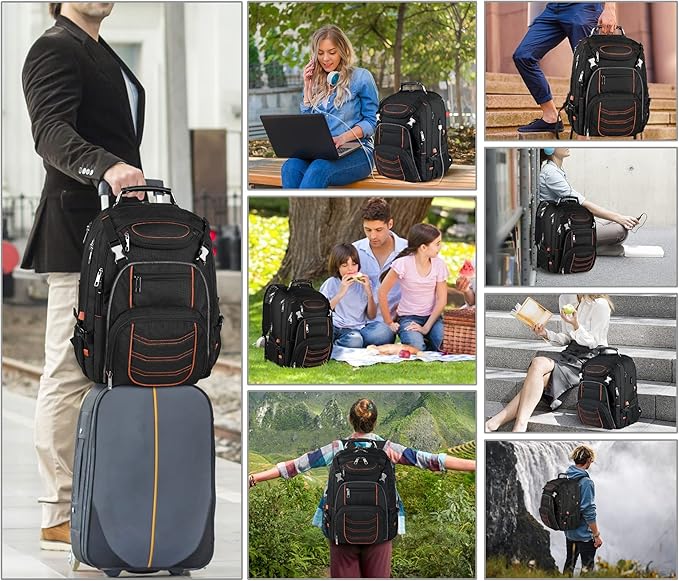 18.4 inch Laptop Backpack, Extra Large Travel Laptop Backpack with USB Charging Port, Big Capacity TSA Friendly RFID Anti Theft Pocket Heavy Duty Computer Bag for Men Women,21.2*15.5*11.5 inch Orange