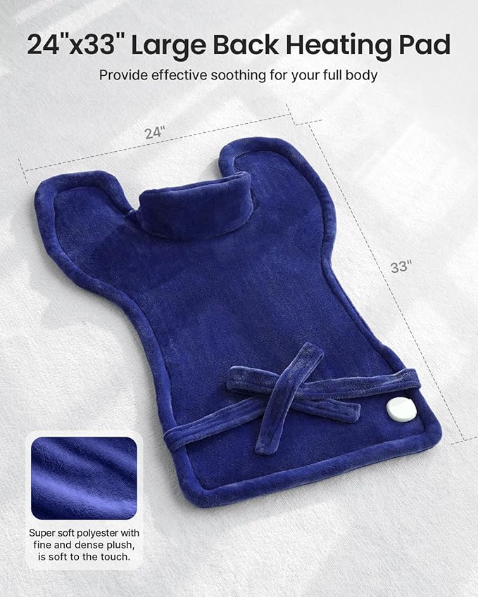 RENPHO Back Heating Pad for Back Pain Relief, Valentines Day & Birthday Gifts for Her Him Women Men Mom Dad, FSA Approved, Neck and Shoulder Heat Pad, Auto Shut Off, ETL Certified, 24"x33", Dark Blue