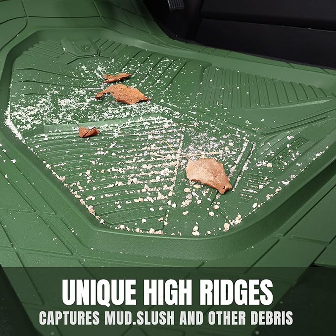 CAR PASS Heavy Duty Rubber Car Mats, Deepdish All Weather Floor Mats for Car Full Set, Universal Automotive Mats Trim to Fit for Sedans SUVs Trucks, Waterproof Anti-Slip Deep Tray 3 Pieces Olive Green