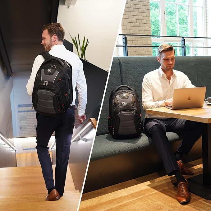 Swissdigital Design Men's Laptop Backpack for Man，Large Capacity Business Travel Backpack Black/Grey | J14-02