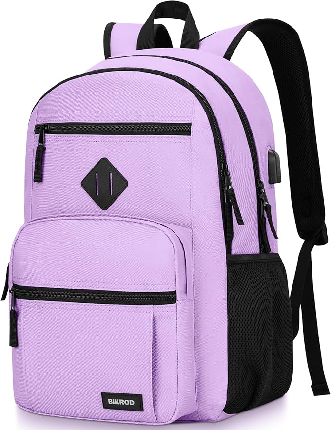 BIKROD Backpack for Girls Women, School Backpack for Teen Boys, Lightweight Casual High School Bookbag, Daily-use Travel Laptop Backpack with USB Charging Port Fits 15.6 Inch Notebook