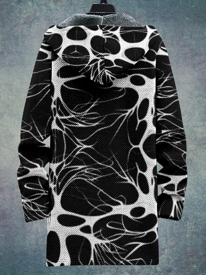2025 Men's Ethnic Pattern Hooded Jacket Long Cardigan Hoodies Full Zip Vintage Knitted Zipper Coat with Pocket