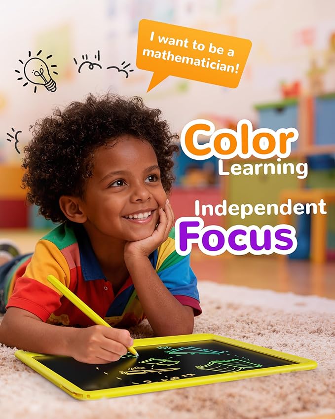 KOKODI LCD Writing Tablet, 12 Inch Colorful Toddler Doodle Board Drawing Tablet, Erasable Reusable Electronic Drawing Pads, Educational and Learning Toy for 3-6 Years Old Boy and Girls(Yellow)