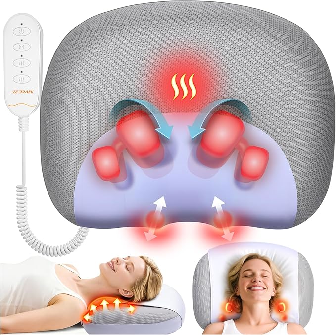 Neck Massager Pillow with Heat : Cordless Shiatsu Kneading Massage Pillow for Pain Relief Deep Tissue - Adjustable Intensity & Modes - for Men, Women, Parents