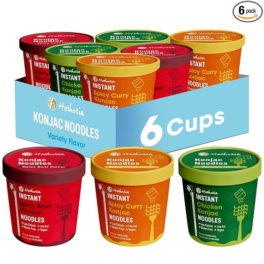 Hethstia Konjac Noodle, 6-Pack Pre-cooked Low Carb Shirataki Pho Soup Variety Flavor (Chicken, Spicy Curry, Spicy Beef)- Low-Calorie, Sugar-Free, Vegan, Gluten-Free, 34.32oz Keto-Friendly Asian Meal