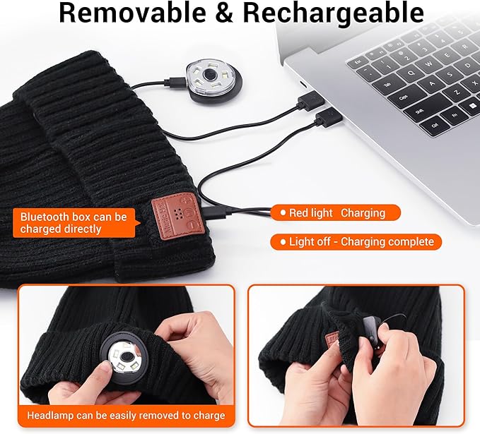 Bluetooth Beanie with Light, Rechargeable Unisex Wireless LED Music Cap, Gifts for Men Women