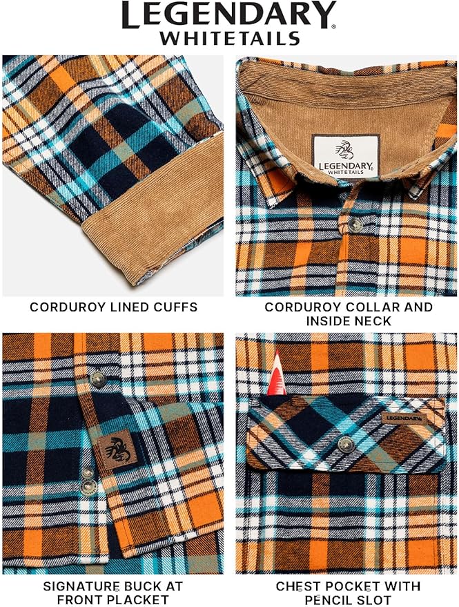 Legendary Whitetails Men's Flannel Shirt Long Sleeve Button Down 100% Cotton
