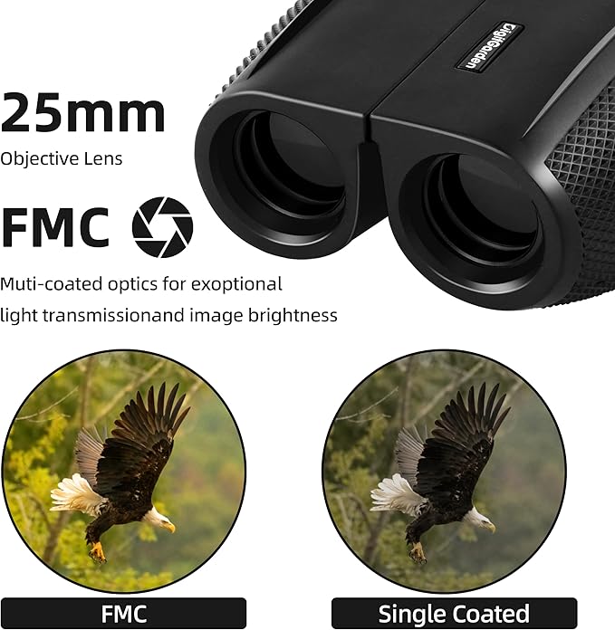 Binoculars for Adults and Kids, 12x25 HD Compact Binoculars for Bird Watching, Large Eyepiece Waterproof Binocular and Low Light Vision, Easy Focus for Sport Games, Outdoor Hunting, Travel Sightseeing