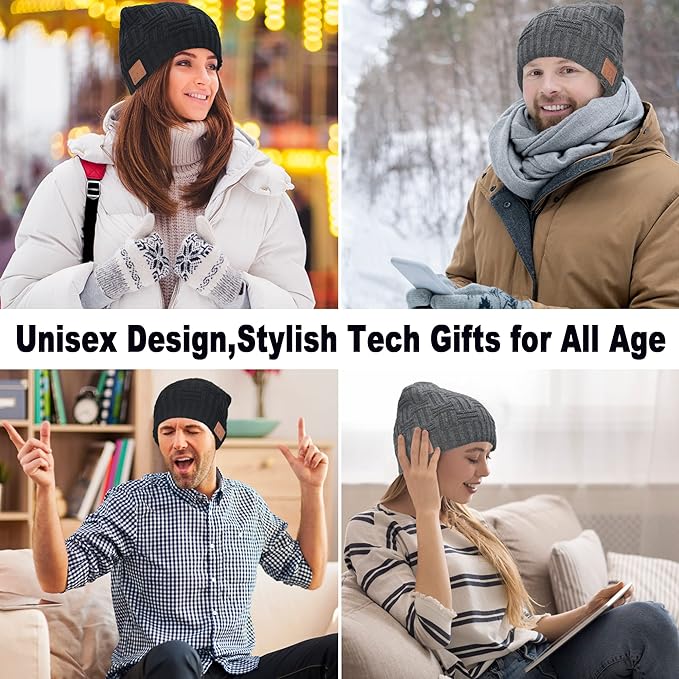Bluetooth Beanie,Wireless Beanie Headphones Hat Unique Christmas Tech Gifts for Men Women Teen Boys Girls Stocking Stuffers