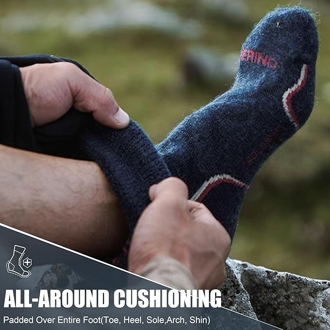 ZEAL WOOD Merino Wool Hiking Crew Socks for Men Women Comfort Full Cushion Moisture Wicking for Camping Trekking Work Outdoor