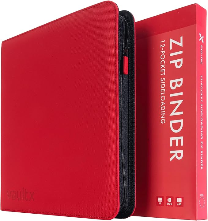 Vault X 12 Pocket Trading Card Zip Binder - 480 cards, Premium Exo-Tec Album Material, 20 Side-Loading Pages, Folder for Collectible Card Games, Sports, TCG (Red)