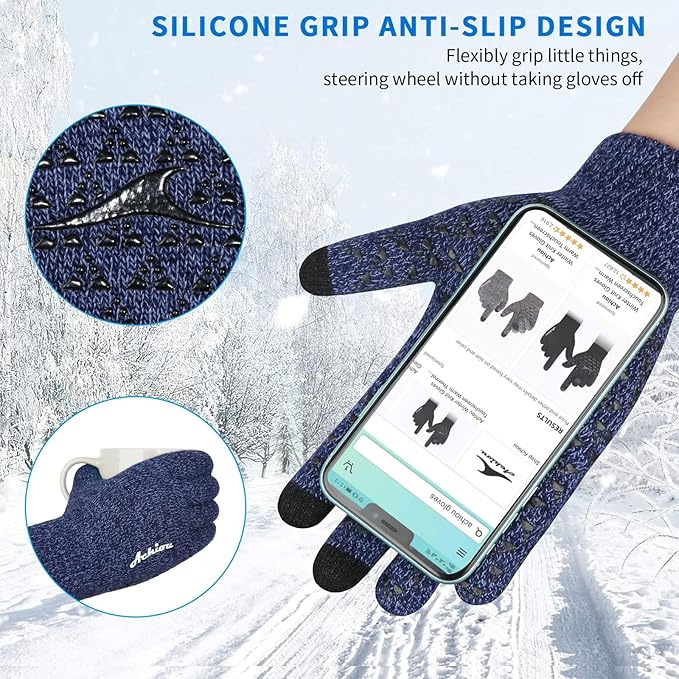 Achiou Winter Gloves, Glove for Men Women, Upgraded Touch Screen Texting Warm Running with Thermal Soft Knit Lining