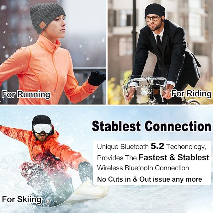 Bluetooth Beanie,Wireless Beanie Headphones Hat Unique Christmas Tech Gifts for Men Women Teen Boys Girls Stocking Stuffers