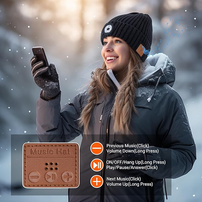 Bluetooth Beanie with Light, Rechargeable Unisex Wireless LED Music Cap, Gifts for Men Women