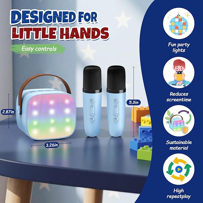 YLL Karaoke Machine for Kids, Portable Mini Speaker with 2 Wireless Microphones, 2026 Top Birthday Toys Gifts for Boys Girls 3, 4, 5, 6, 7, 8, 9, 10, 11, 12+ Years Old Grandkids Family Party (Blue)