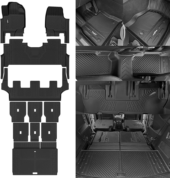 Floor Mats for 2025 Ford Expedition 8 Seats(2 Row Bench Seat), Trunk Mat and Backrest Mat All Weather TPE Protector for Ford Expedition Accessories