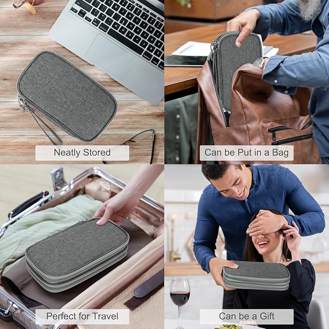 FYY Electronic Organizer, Travel Cable Organizer Bag Pouch Electronic Accessories Carry Case Portable Waterproof Double Layers Storage Bag for Cable, Cord, Charger, Phone, Large Size, Dark Grey