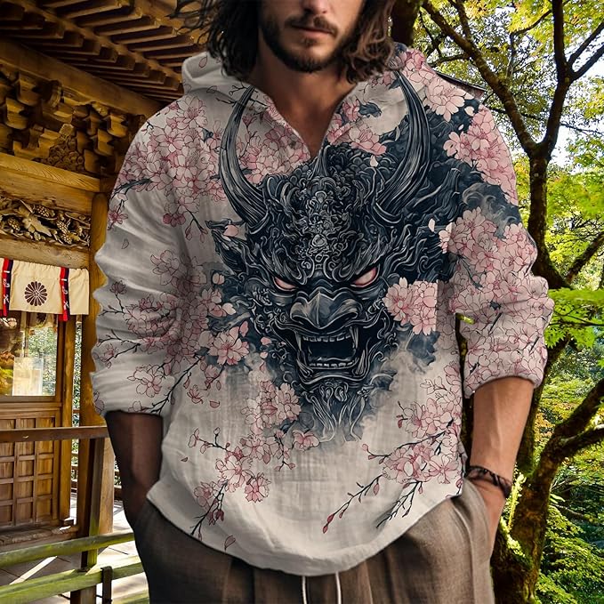 MARSVOVO Hooded Long Sleeve Shirt Men Fashion Graphic Button Up Lightweight Big and Tall Casual Vacation Shirts for Men