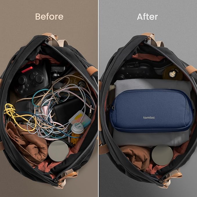 tomtoc Electronic Organizer Travel Case, Water Resistant Dual Compartment Tech Pouch Cable Organization Storage Bag for Charger, Cord, Phone, Hard Drive, Power Bank, Accessories Travel Essentials
