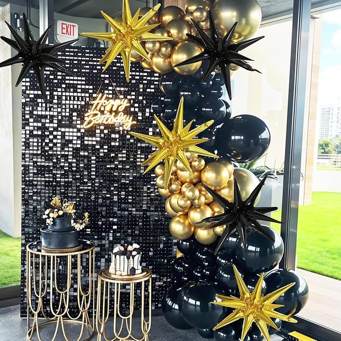 6PCS Black Gold Star Balloons, 22Inch Large Star Balloon Foil Balloons Party Balloons for Birthday Graduation Wedding Retirement NewYear Party Decorations