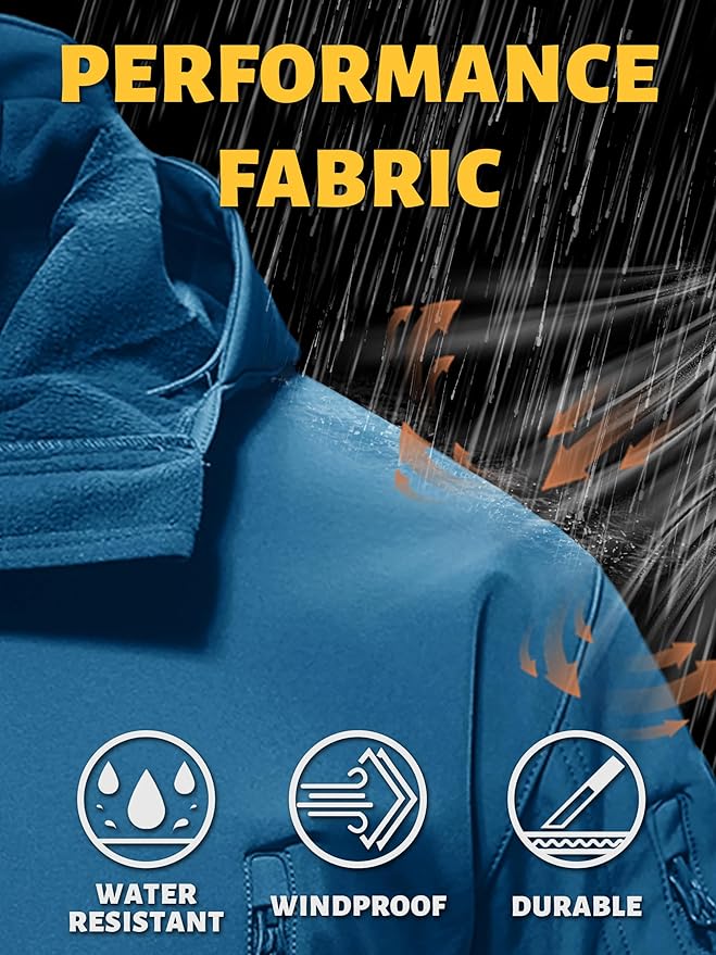 TACVASEN Men's Special Ops Military Tactical Soft Shell Winter Warm Fleece Lined Jacket Rain Hood Coat Hiking Snowboard