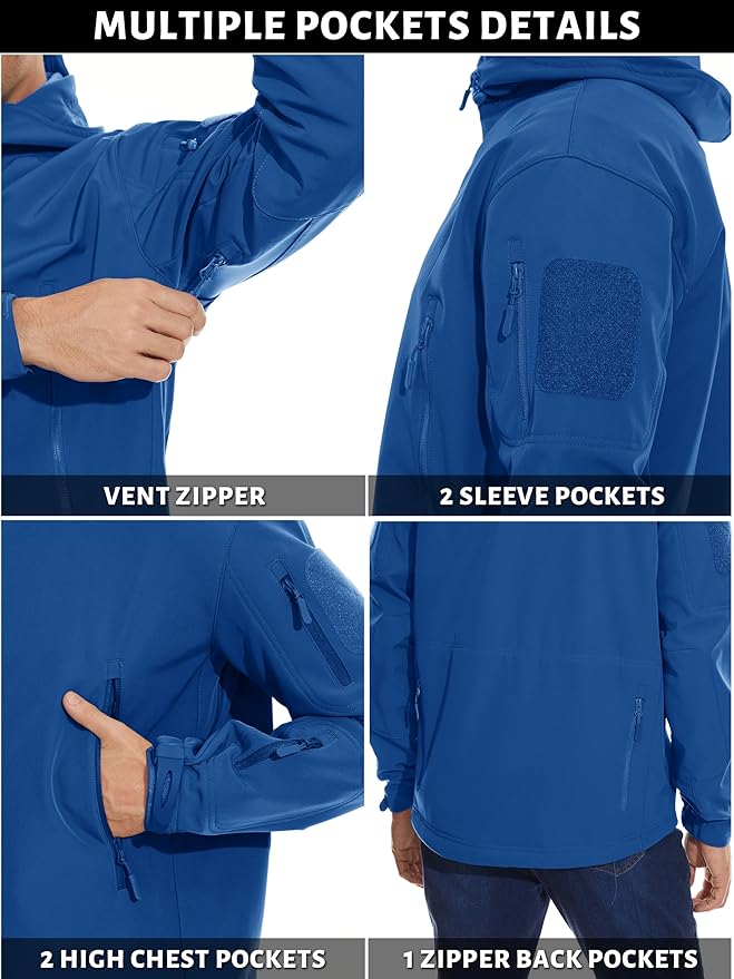 TACVASEN Men's Special Ops Military Tactical Soft Shell Winter Warm Fleece Lined Jacket Rain Hood Coat Hiking Snowboard