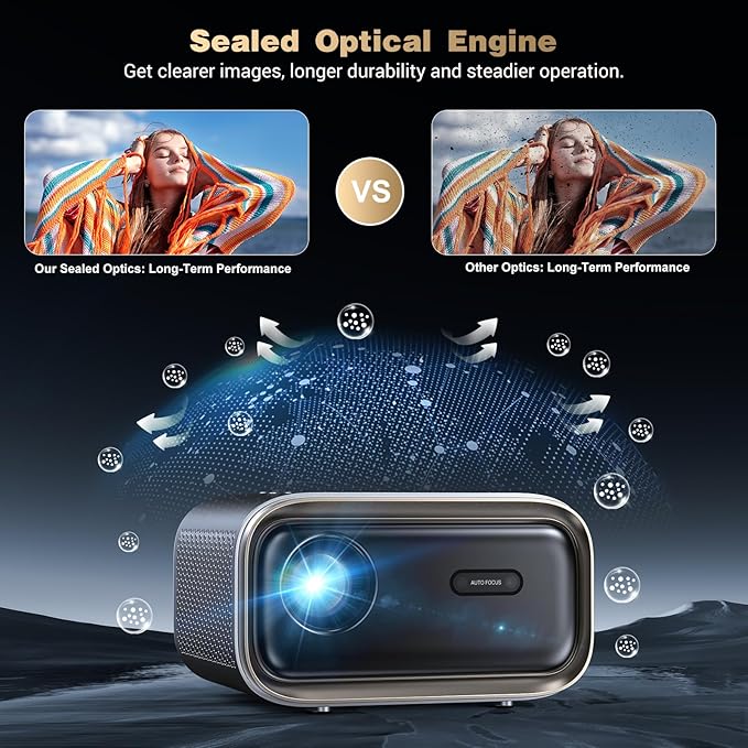 Projector with WiFi and Bluetooth: [Auto Focus/Keystone] - NICPOW Full HD 1080P 4K Supported Portable Bluetooth Projector for Gaming Devices and Phones - Ideal for Indoor Outdoor Use - Grey