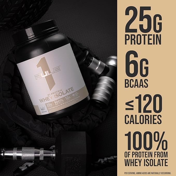 Rule 1 Naturally Flavored R1 Protein Whey Isolate - Clean Formula with 25g Protein & 6g BCAA Exclusively Isolated & Hydrolyzed Sources for Workout Recovery (1.7 Pounds*, Pure Vanilla)