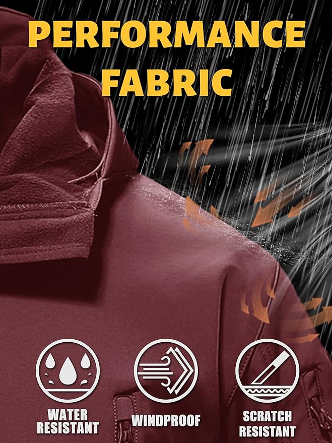 TACVASEN Men's Special Ops Military Tactical Soft Shell Winter Warm Fleece Lined Jacket Rain Hood Coat Hiking Snowboard