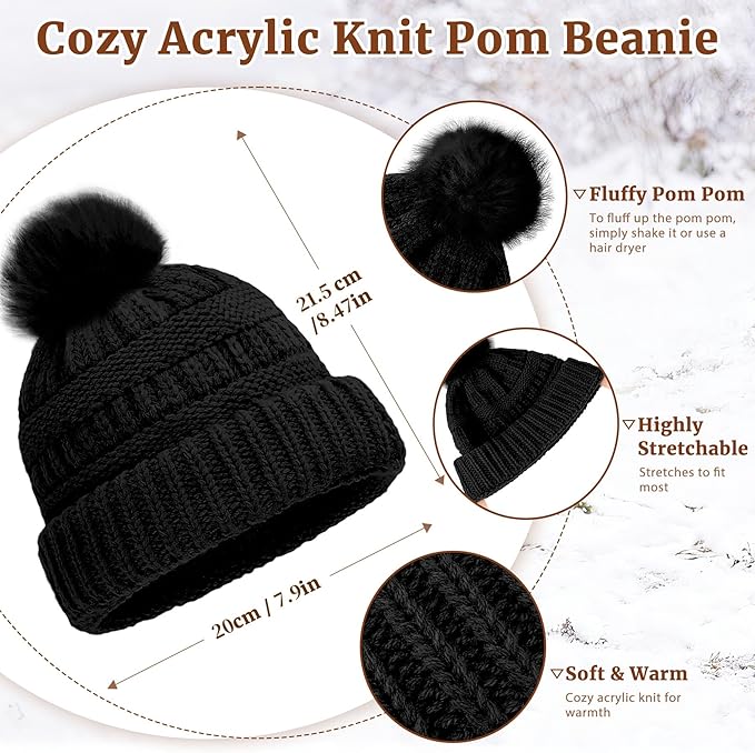 Winter Hat Scarf Gloves Set for Women, Warm Knit Beanie, Touch Screen Gloves and Soft Neck Warmer