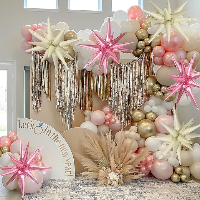 6PCS Star Balloons, 22Inch Pink Cream Beige Star Balloons Foil Balloon for Birthday Bridal Wedding Valentine's Day Mother's Day Party Decorations