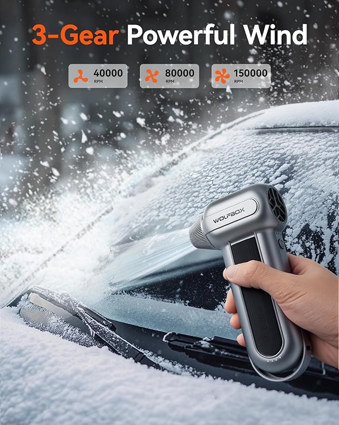 WOLFBOX MF100 Electric Air Duster-150000RPM Super Power Cordless Air Duster, Rechargeable Brushless Motor Durable Blower, 3-Gear Adjustable Dust Blower for Computer, Keyboard, Outdoor, House and Car