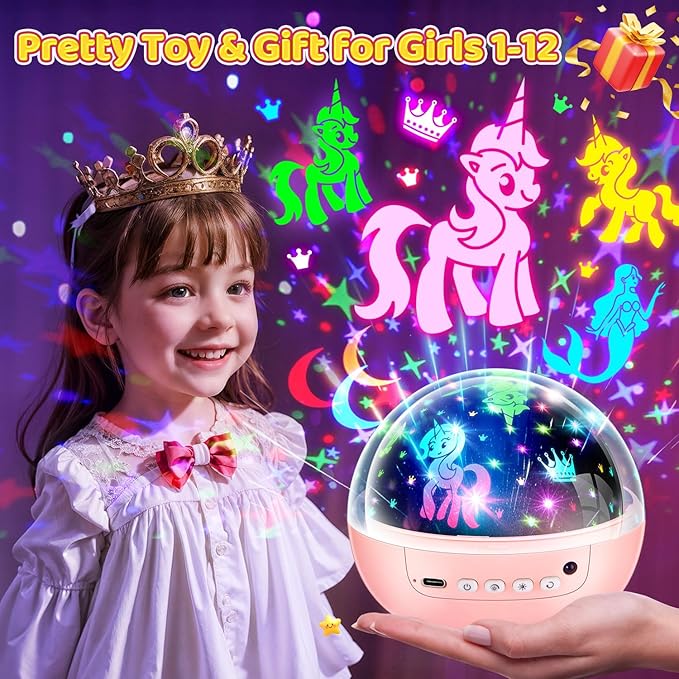 PIKOY Girl Toys, 【3 Slides+96 Projections】 Star Projector & Unicorn Toys & Princess Toy, 2-8 Year Old Girl Birthday Gift, Juguetes para Niñas, Toys for Girls 8-10, Princess Room Decor & Mermaid Toy
