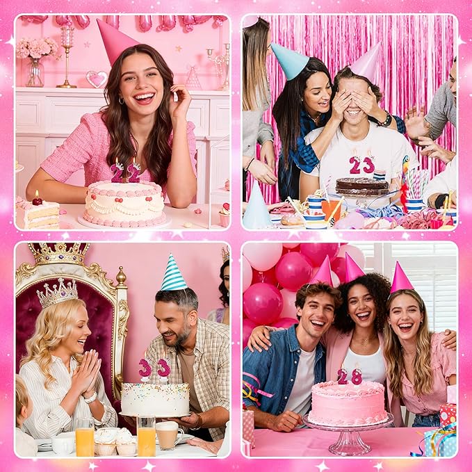 AKURIEEY Hot Pink Birthday Candles Crown Number 3 Candle Birthday Party Decorations Cake Topper Cupcake Decor for Anniversary Celebrations Supplies