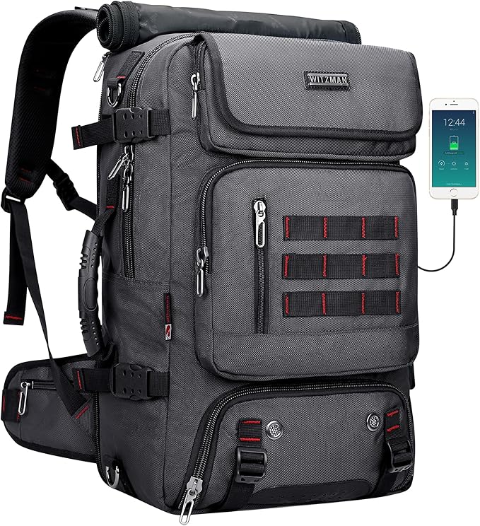 WITZMAN Carry on Travel Backpack for Men Women Airline Approved Convertible Nylon Duffle Backpack Luggage Bag (B682 Silvery Grey)