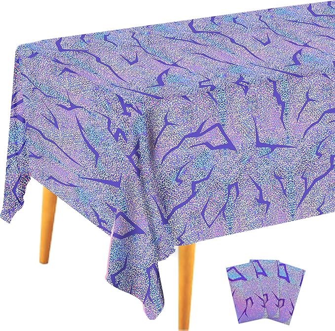 3PCS Demon Hunters Birthday Tablecloth Decorations, Purple Demon Energy Pattern Grad 9FT Tablecover Sparkling Holographic Laser Korean Idol Movie Decor for Kids’Party Birthday Graduation Bachelor