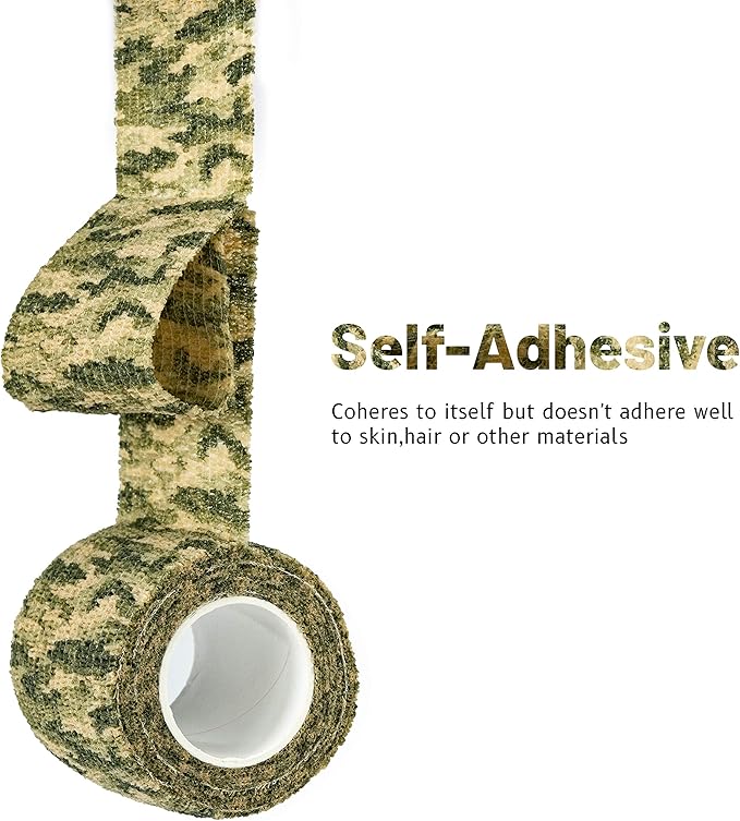 FRESINIDER 9 Rolls Self Adhesive Wrap Athletic Tape Gauze, Breathable Elastic Cohesive Bandage for Sports Injury & Pet (7 Pcs 2" x 5 Yards + 2 Pcs 1" X 5 Yards) (Woodland Multicam Camo)