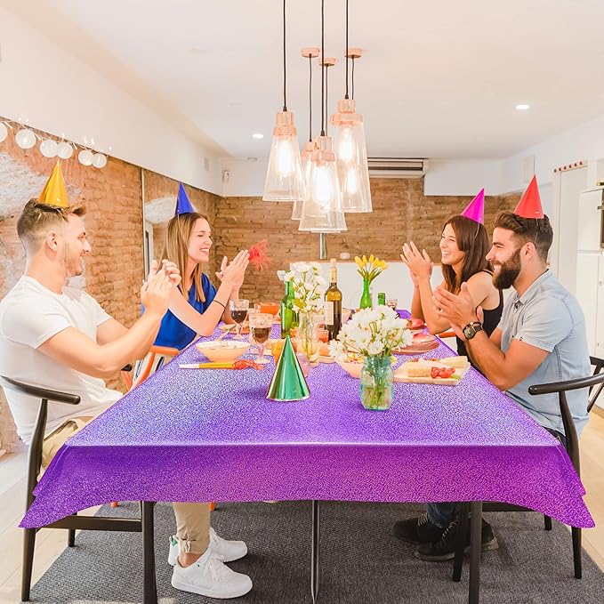 Sparkling Holographic Laser Tablecloth - Shimmering, Waterproof, Easy to Clean - Ideal for Bachelorette, Birthday, Wedding, and Anniversary Party Decorations (Pink & Light Blue & Purple, 3)