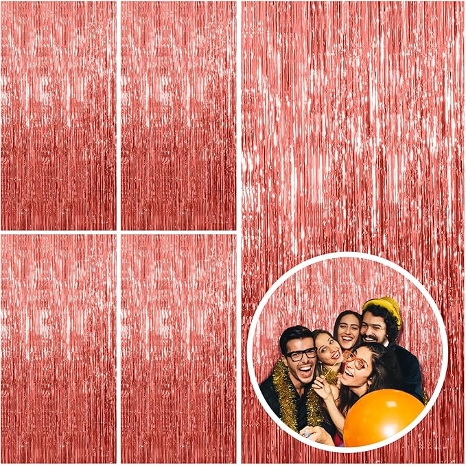 5 Pack Rose Gold Fringe Curtain Backdrop Birthday Bachelorette Party Decorations Metallic Tinsel Streamers Foil Backdrop Christmas Graduation Wedding New Year Party Decorations