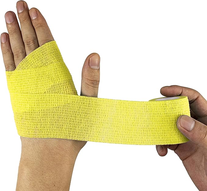 FRESINIDER 9 Rolls Self Adhesive Wrap Athletic Tape Gauze, Breathable Elastic Cohesive Bandage for Sports Injury & Pet (7 Pcs 2" x 5 Yards + 2 Pcs 1" X 5 Yards) (Yellow)
