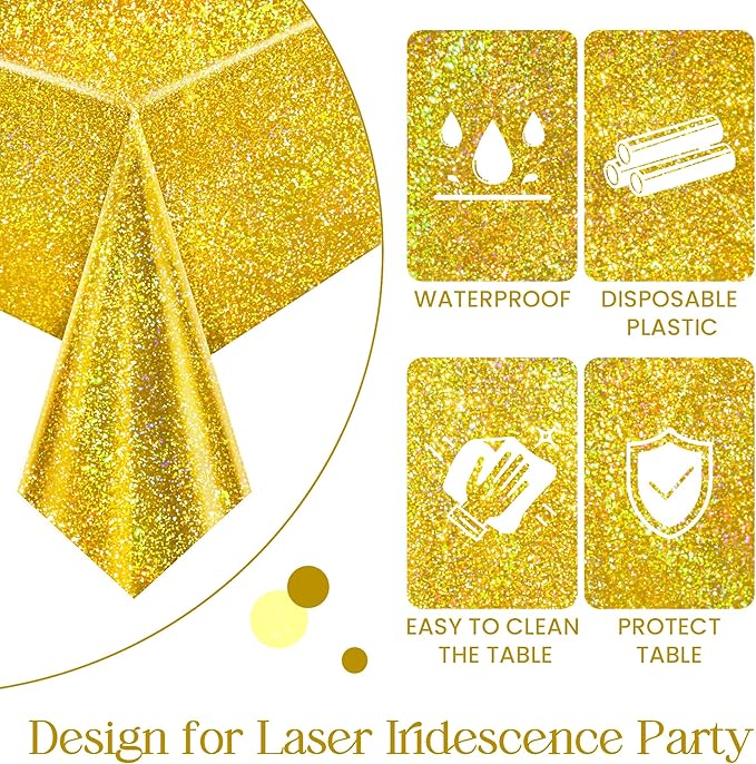 Purple & Gold Holographic Tablecloth 40" x 108" Iridescence Plastic Table Cloth for Valentine's Day, Birthday & Halloween Parties