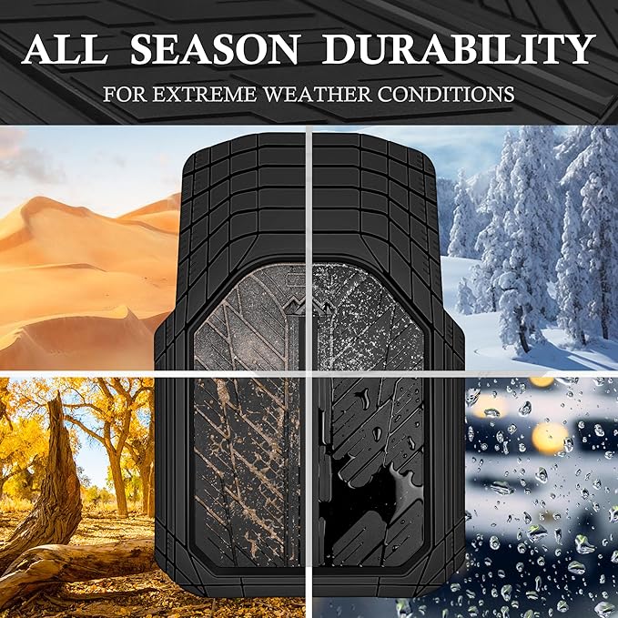 CAR PASS Small DeepDish Floor Mats for Cars, Heavy Duty Rubber Car Mats 2-Piece, Universal Trim-to Fit Automotive Floor Mats Front Only for Truck Van SUV Waterproof All Weather Car Mats (Black)