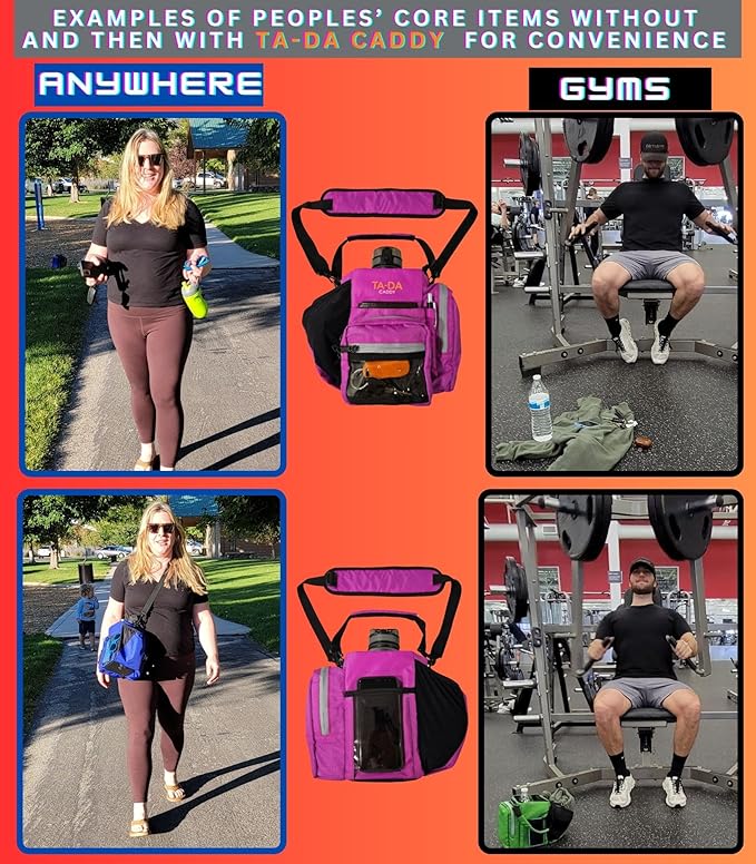 TA-DA Caddy Bag Everywhere you Go | Core Items are Bottle Phone Keys Wallets Etc., so Easy Access and more Convenient than Purse, Carrier, Crossbody, Messenger, Duffle, Fanny, Tote | W-7 H-10 L-10 |